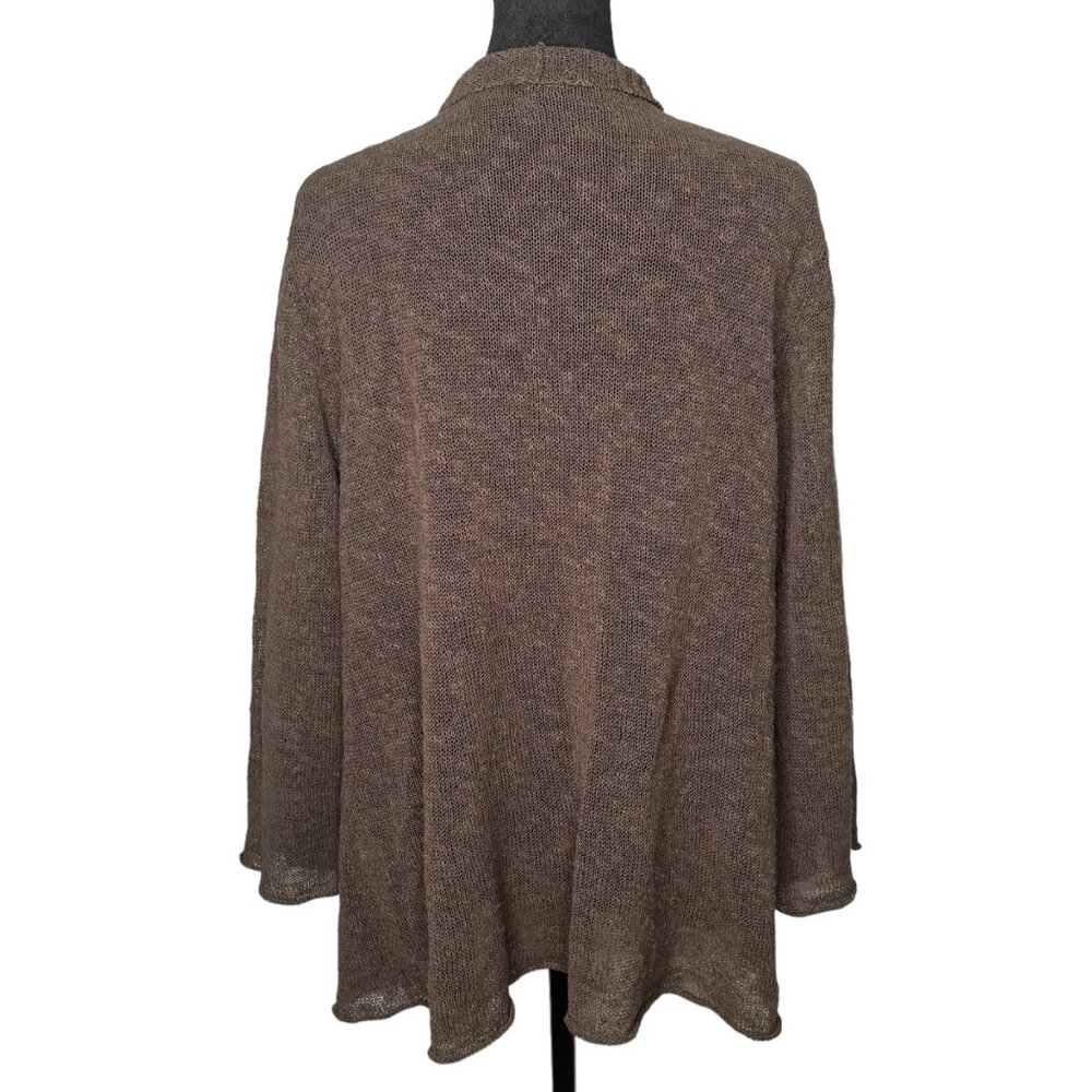 Eileen Fisher Size XL Linen Blend Textured Knit Brown Open Front Drape Cardigan - Picture 8 of 9